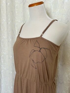 Brown Spaghetti Strap Maxi Dress with Floral Line Art